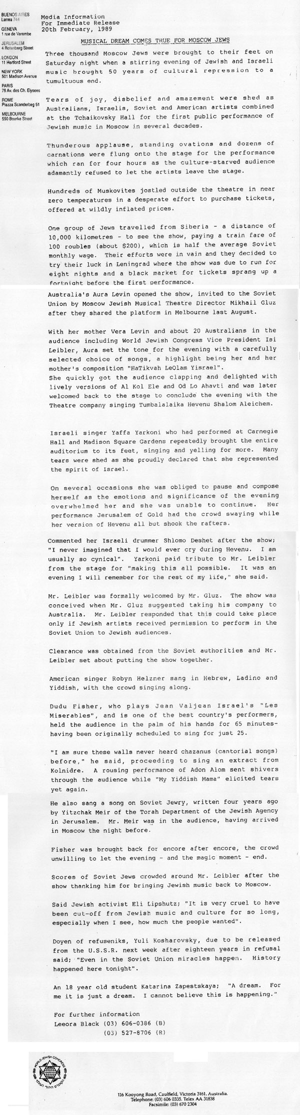 WJC Press Release